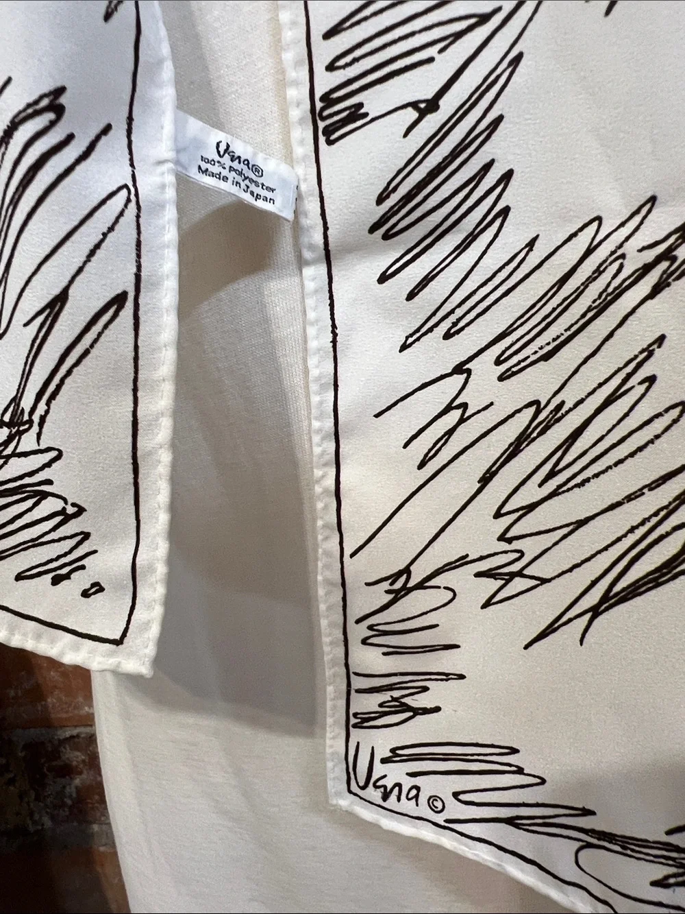 Vintage Vera Neumann Oblong Scarf 100 % polyester Made in Japan off white/brown